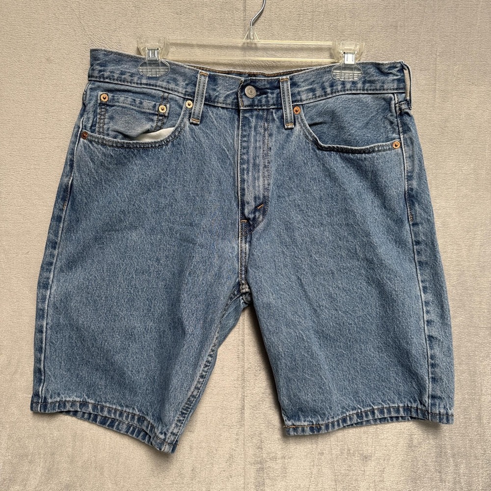 Levis Shorts Mens 34 Blue Light Wash Relaxed Fit Bermuda 11in Denim Flat Front